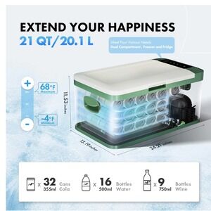 21QT Portable Car Fridge Refrigerator Cooler for Camping Travel Truck Home